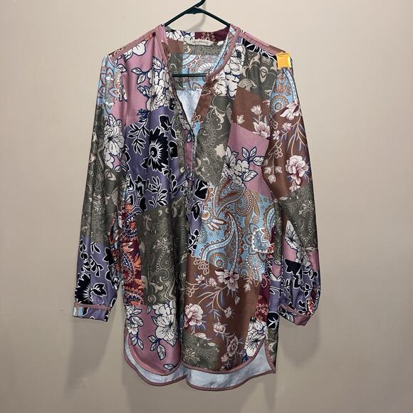 Soft Surroundings Women Tunic Top Floral Patchwork Alvadore Fleur L Boho Hippie - Picture 1 of 7